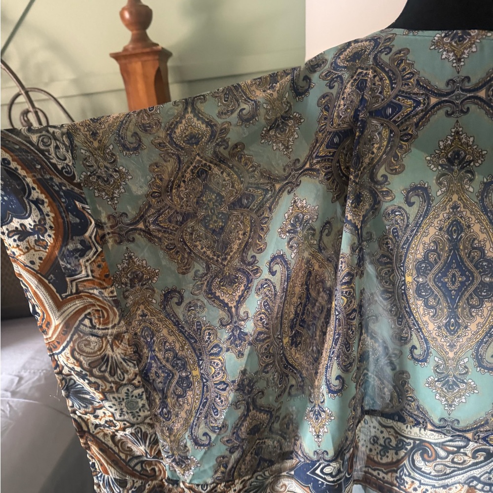 Paisley Print Women's Scarf Blouse with tie-dye tunic underneath - Picture 3 of 3